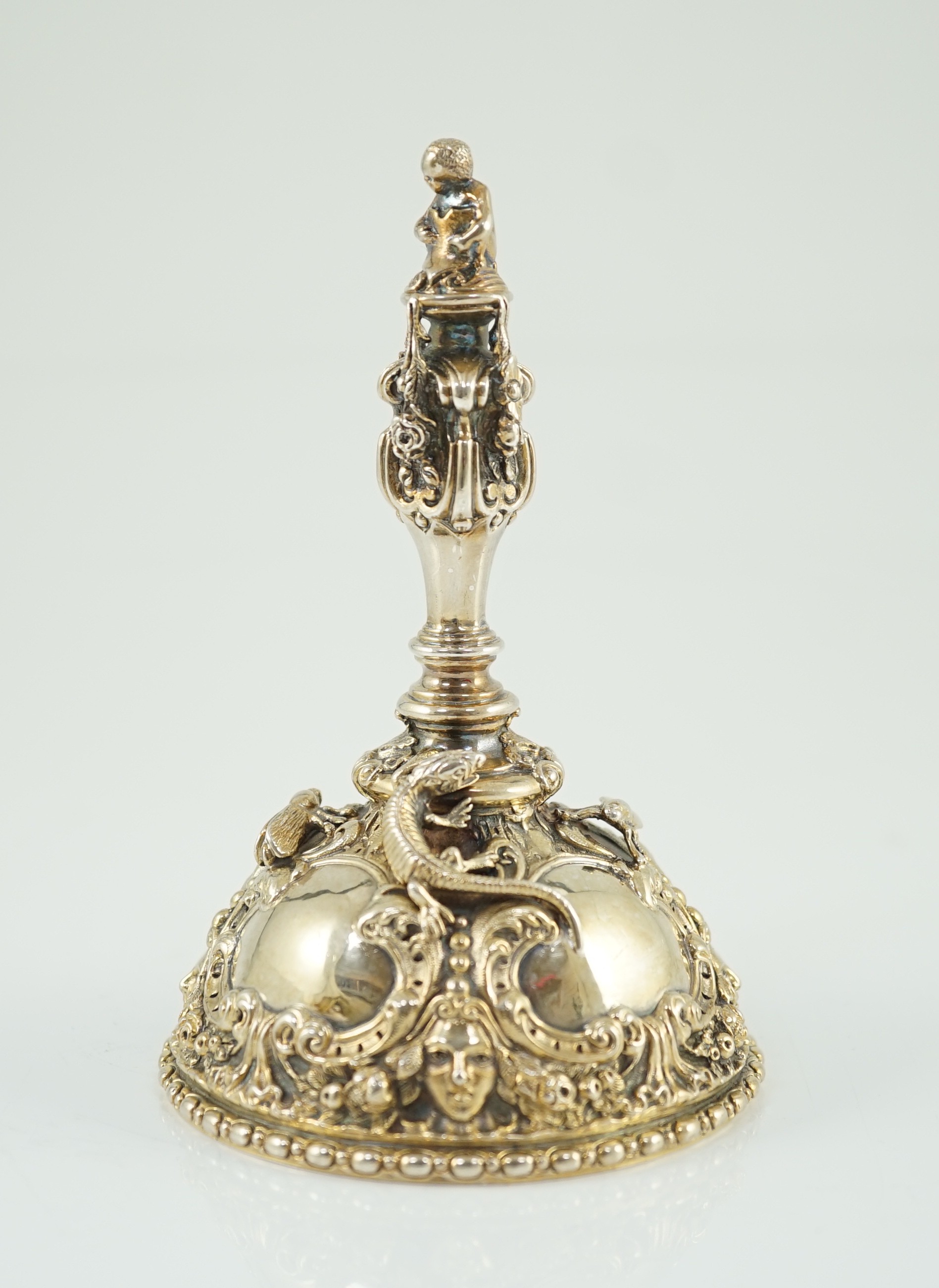 An Elizabeth II cast silver hand bell, by Garrard & Co.